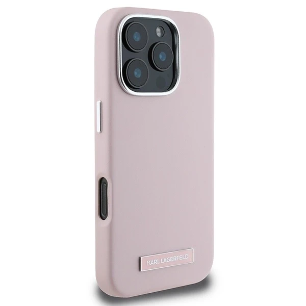 Karl Lagerfeld pouzdro pro iPhone 16 Pro Max 6,9" růžové MagSafe Hardcase FW Metal Plate