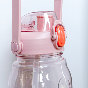 Motivational drinking water bottle with a straw, 1.5l, with a reminder, with a motivational measuring cup, with a handle, Pink, Washing brush
