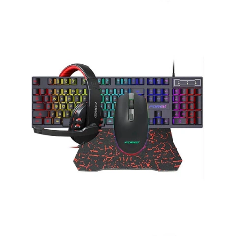 Wired keyboard mouse headphones mouse pad set Forev FV-Q809 4in1