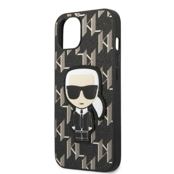 Ochranné pouzdro na telefon Karl Lagerfeld KLHCP13SPMNIKBK pro Apple iPhone 13 Mini 5,4" pevný obal černo/černý Monogram Ikonik Patch