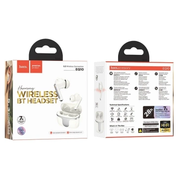 Bezdrôtové Bluetooth slúchadlá HOCO EQ10 TWS – mliečne biele s nabíjacím puzdrom