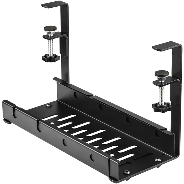 Cable organizer under the tabletop, adjustable shelf for cables, desk strip, aluminum holder Alogy Black