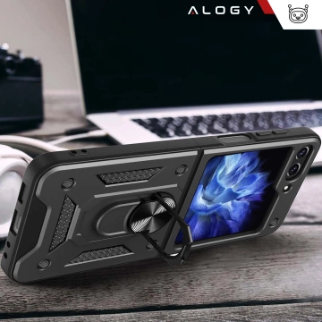 Pouzdro pro Samsung Galaxy Z Flip 6 Armored Case Stand Ring Alogy černé