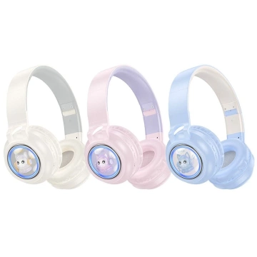 HOCO W50 Bluetooth-Kopfhörer, kabellos, rosa, mit RGB-Hintergrundbeleuchtung und Katzen