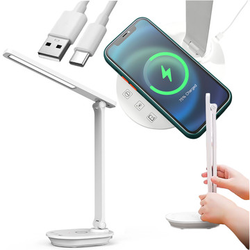 LED stolní noční lampa s QI 15W USB indukční nabíječkou pro čtecí stůl Časový spínač Alogy Desk White