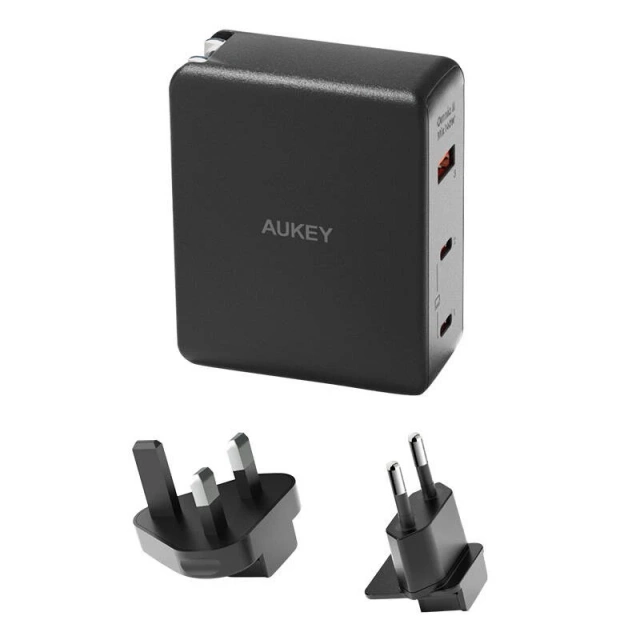 Aukey 140W GaN Wandladegerät 1xUSB-A, 2xUSB-C - Schwarz
