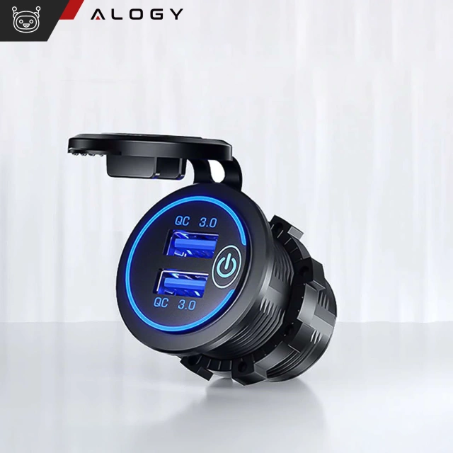 Napájací zdroj nabíjačky do auta / motorky Alogy konektory 2x USB QC 3.0 LED