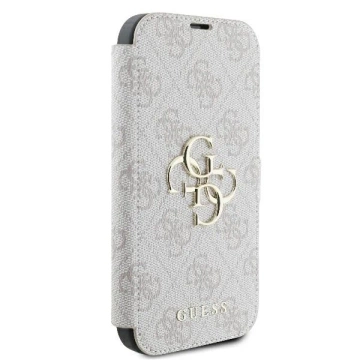 Guess 4G Metal Logo Book Case iPhone 16 Pro Max – růžový ze stojánku