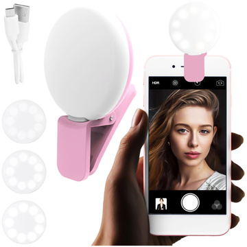 Alogy Mini Selfie Ring LED svetelný klip na nahrávanie klipov do telefónu Ružový