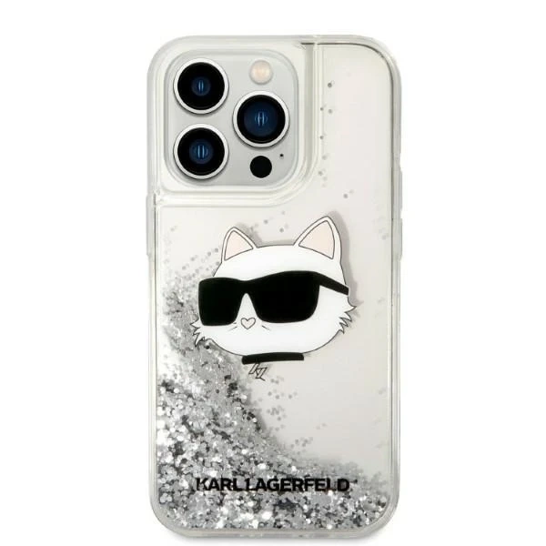Etui Karl Lagerfeld KLHCP14XLNCHCS pro iPhone 14 Pro Max 6,7" pevný obal Glitter Choupette Head srebrny/stříbrný