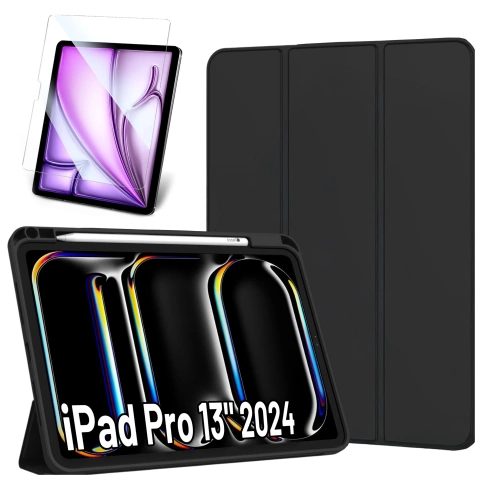 Etui ochronne z rysikiem do Apple iPad Pro 13" 2024 Alogy Book Cover Case obudowa na tablet Czarne + Szkło