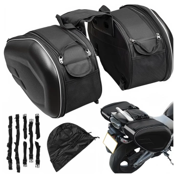 Motorcycle Saddlebag 38-58L - Bag, Side Cases, Rear Seat Bag, Waterproof, Hard Material, Adjustable for Motorcycle - Alogy RoadPack™ Black