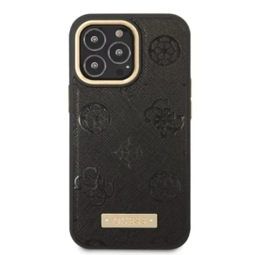 Etui Guess GUHMP13LSAPSTK do Apple iPhone 13 Pro / 13 6,1" čierny/čierny pevný obal Peony Logo Plate MagSafe