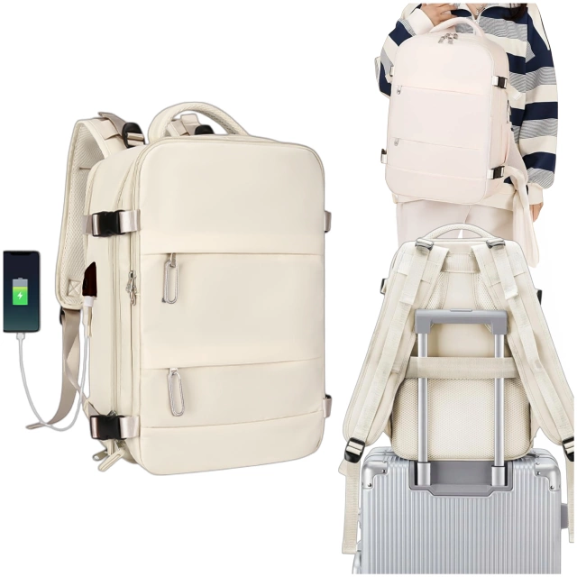 Women's Laptop Backpack Travel Suitcase Luggage for Plane Work School 45x30x20cm Alogy Beige