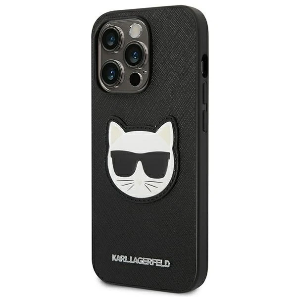 Karl Lagerfeld KLHCP14LSAPCHK protective phone case for Apple iPhone 14 Pro 6.1" hardcase black/black Saffiano Choupette Head Patch