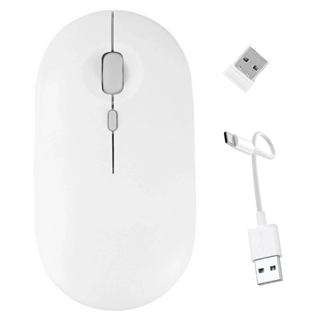 Alogy kabellose Maus, kleine ergonomische Maus für Laptop-PC, Bluetooth 2,4 GHz, leise, weiß