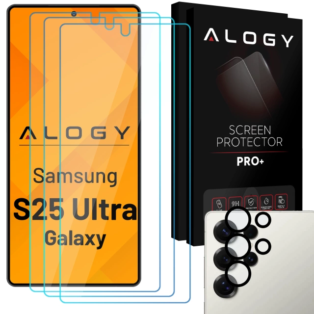 3x Szkło hartowane na ekran + szkło na obiektyw do Samsung Galaxy S25 Ultra ochronne szkiełko na ekran i aparat 9H Alogy GlassGuard Pack™️ zestaw szkieł ochronnych