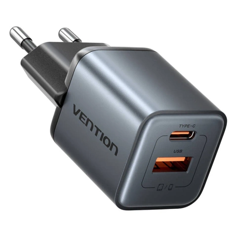 Nabíjačka GaN Vention USB-C USB-A 30W sivá