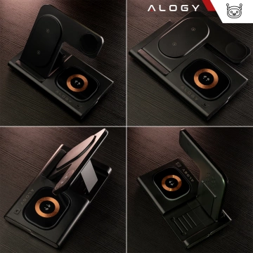 Mag Safe 3v1 Qi 18W bezdrátová indukční nabíječka pro iPhone, Apple Watch, stojánek nabíjecí stanice AirPods Alogy černá