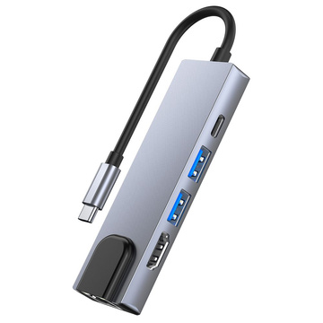 Hub adaptér USB V3-HUB 5w1 USB-C sivý