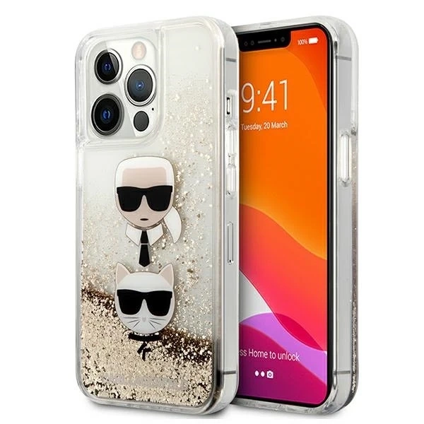 Etui Karl Lagerfeld KLHCP13XKICGLD na iPhone 13 Pro Max 6,7" pevné puzdro Liquid Glitter Karl