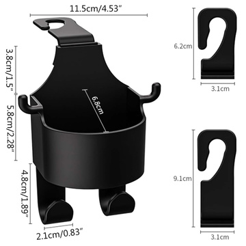 2x Hanger holder hook car 5in1 for seat headrest car organizer for cup drink Alogy Car Black