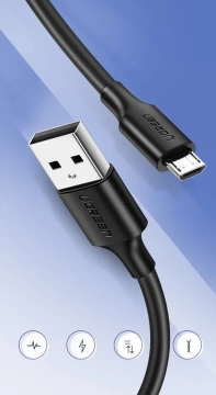 "Uzelený kabel USB - micro USB 2A 1m černý (60136)"