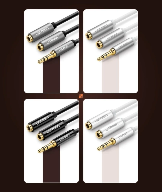 Cable UGREEN cable headphone splitter 3.5 mm mini jack AUX 25cm black (20816)