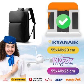 Водонепроникний рюкзак Bange для ноутбука 15.6", city traveler, 45х30х16 см, для роботи, літака, чоловічий, жіночий, з USB портом Чорний