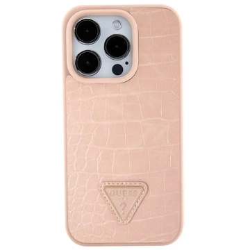 Pouzdro Guess GUHCP15XPCRTHCP pro iPhone 15 Pro Max růžové/růžové pevné pouzdro Croco Triangle Metal Logo