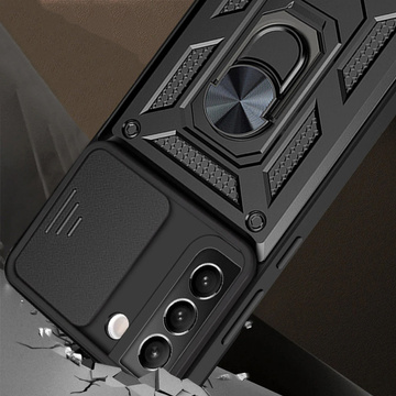 Gepanzerte Hülle mit Kameraabdeckung Alogy Camshield Stand Ring für Samsung Galaxy S22 Plus schwarz