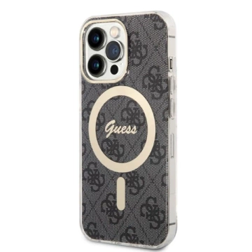Zestaw Guess GUBPP13LH4EACSK Case Charger iPhone 13 Pro čierne/čierne pevné puzdro 4G MagSafe Print