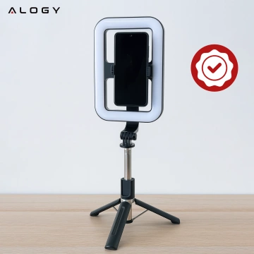 Alogy GlowStick™ Pro Stativ-Selfie-Stick mit Fernbedienung und LED-Licht für Make-up-Fotos und -Videos, Länge 132 cm, Schwarz