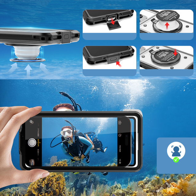 Waterproof case waterproof IPX68 universal for phones up to 6.9 inches Case water case Leash Alogy Black