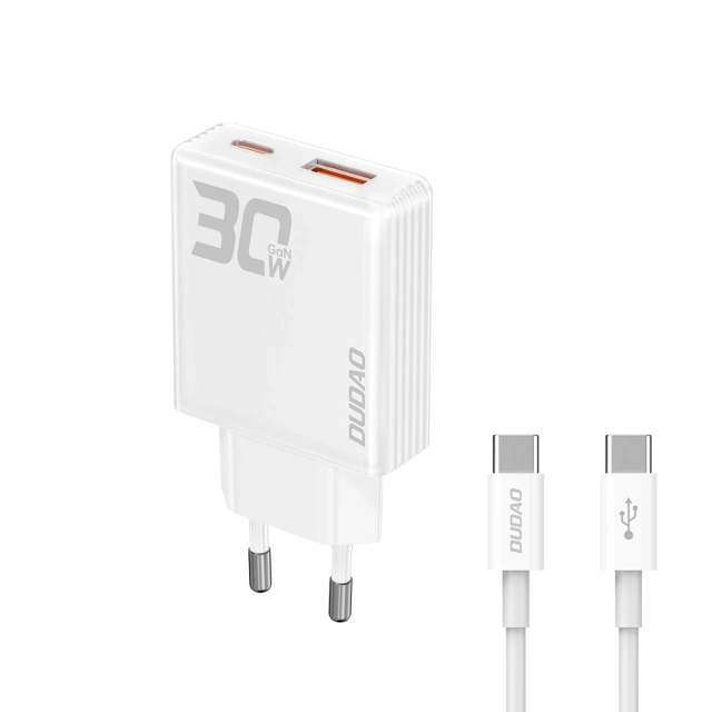 Dudao A30EUT GaN настінний зарядний пристрій 30 Вт USB-A / USB-C кабель USB-C - USB-C - білий