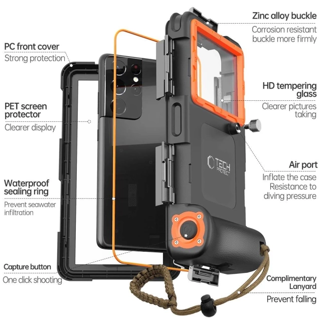 Etui obudowa IPX8 Universal Diving Waterproof Case Black/Orange