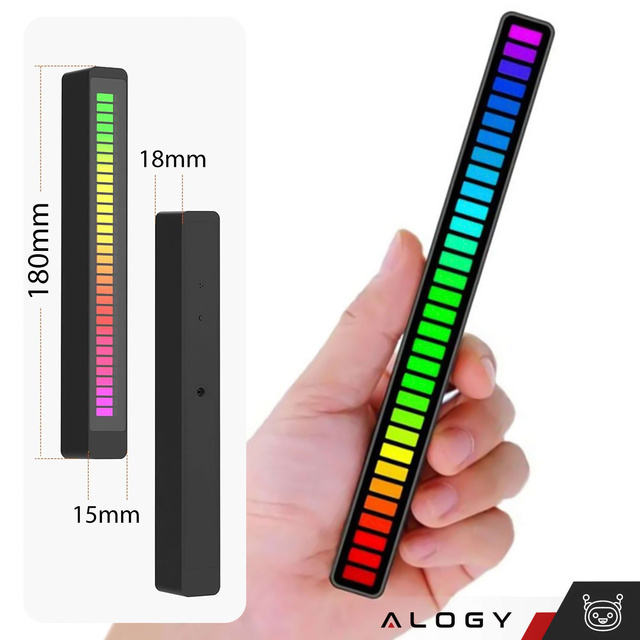 RGB LED lampa USB lampa blikajúca v rytme hudby Smart Bar 18 cm farebný 32bit Gaming Alogy Black