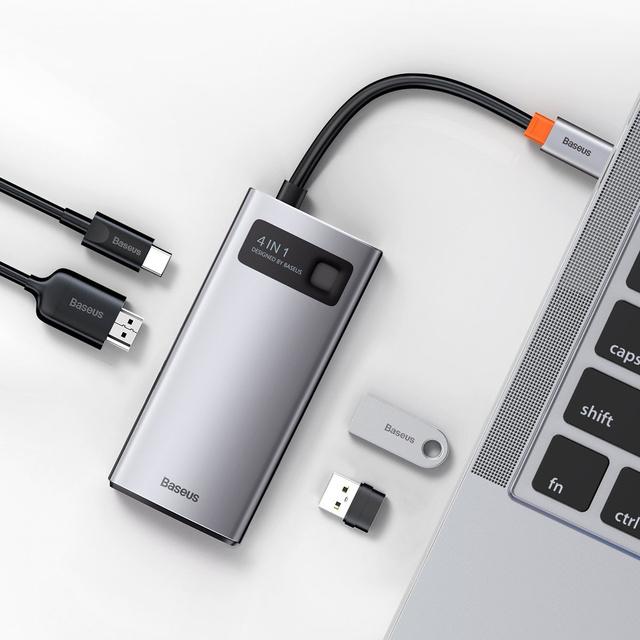 Hub 4w1 Baseus Metal Gleam Series, USB-C do USB 3.0 USB 2.0 HDMI USB-C PD