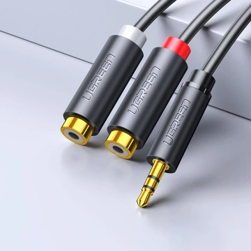 Uzelený konektor audio adaptéra 3,5 mm samec na 2 x RCA kábel samica 0,25 m sivý (AV109)