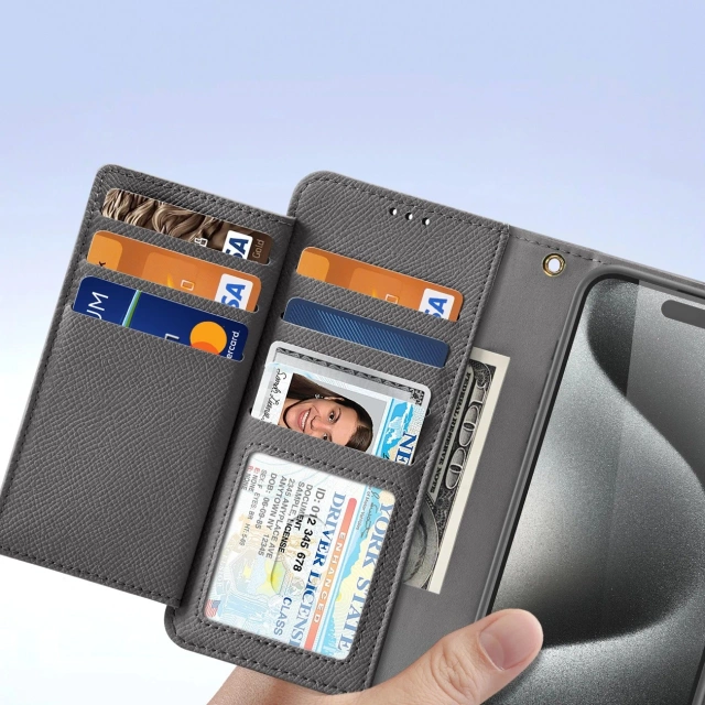 Etui do iPhone 15 Pro Dux Ducis Lawa Wallet Mag Skórzane Szare