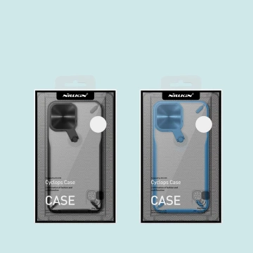 Nillkin Cyclops Case Odolné pouzdro s krytem fotoaparátu a skládacím stojánkem pro iPhone 13 Pro Max modrý