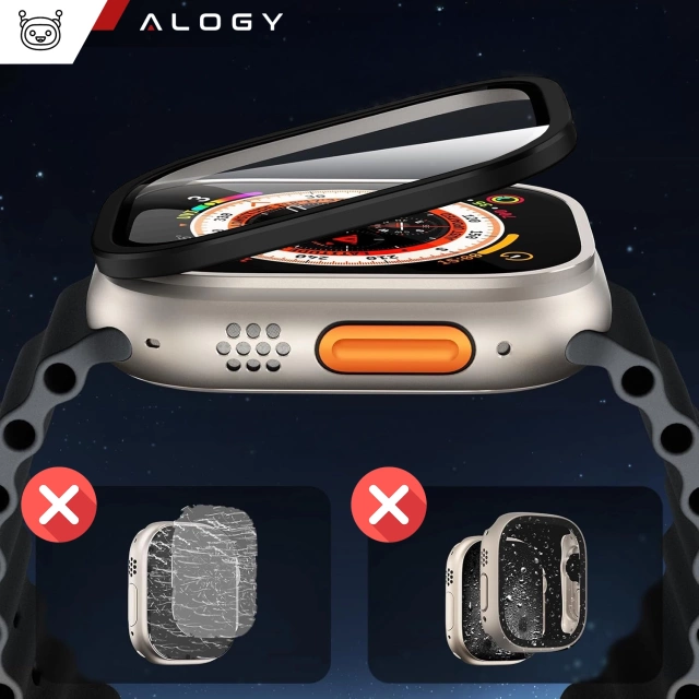 2x Tempered Glass Frame for Apple Watch Ultra / Ultra 2 49mm for Alogy Screen Protector 9H Black