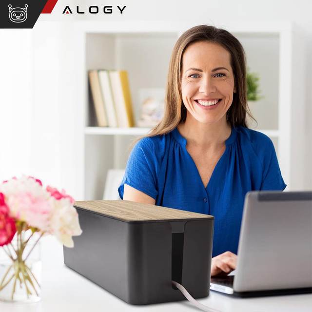 Organizer box for cables strips box M desk floor Alogy BOX wood Black