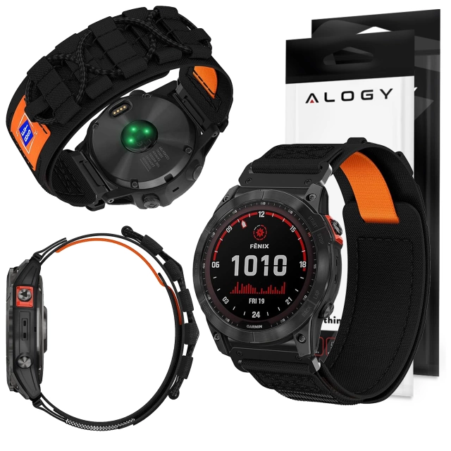 Nylonový remienok pre Garmin Fenix 5x / 6x / 7x / Pro / Descent / Tactix / Enduro (26 mm) Alogy Nylon Band Black