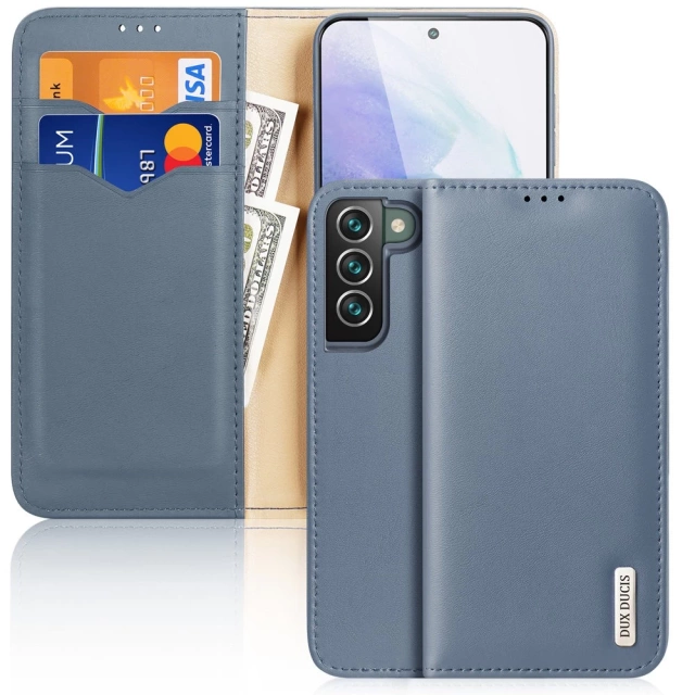 Dux Ducis Hivo Leather Flip Cover Genuine Leather Wallet For Cards And Documents Samsung Galaxy S22 (S22 Plus) Синій