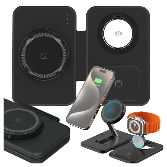 Bezdrátová nabíječka Alogy MagCharge Foldable Pro 3 v 1 pro MagSafe, Apple iPhone, Watch, AirPods, černá