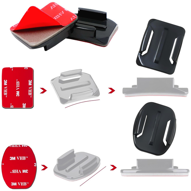 Set of flat and rounded mounting bases for GoPro, DJI Osmo Action, EKEN, SJCam, Insta360 sports cameras with 3M VHB Alogy tapes - 16 pieces