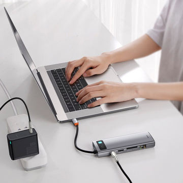 Hub 9w1 Baseus Metal Gleam Series, USB-C do 3x USB 3.0 HDMI USB-C PD Ethernet RJ45 microSD/SD VGA