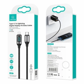 USAMS U78 USB-C to Lightning LED Braided Cable 1.2m 20W PD Fast Charge white/white SJ545USB02 (US-SJ545)