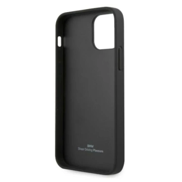 Etui na telefon BMW BMHCP12LRSCSK do Apple iPhone 12 Pro Max 6,7" černé/černé pevné pouzdro Kožené perforované strany